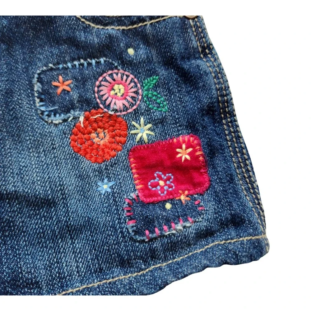 OshKosh Bgosh Girls Blue Denim Floral Embroidered Overall Jumper Dress 18 Months